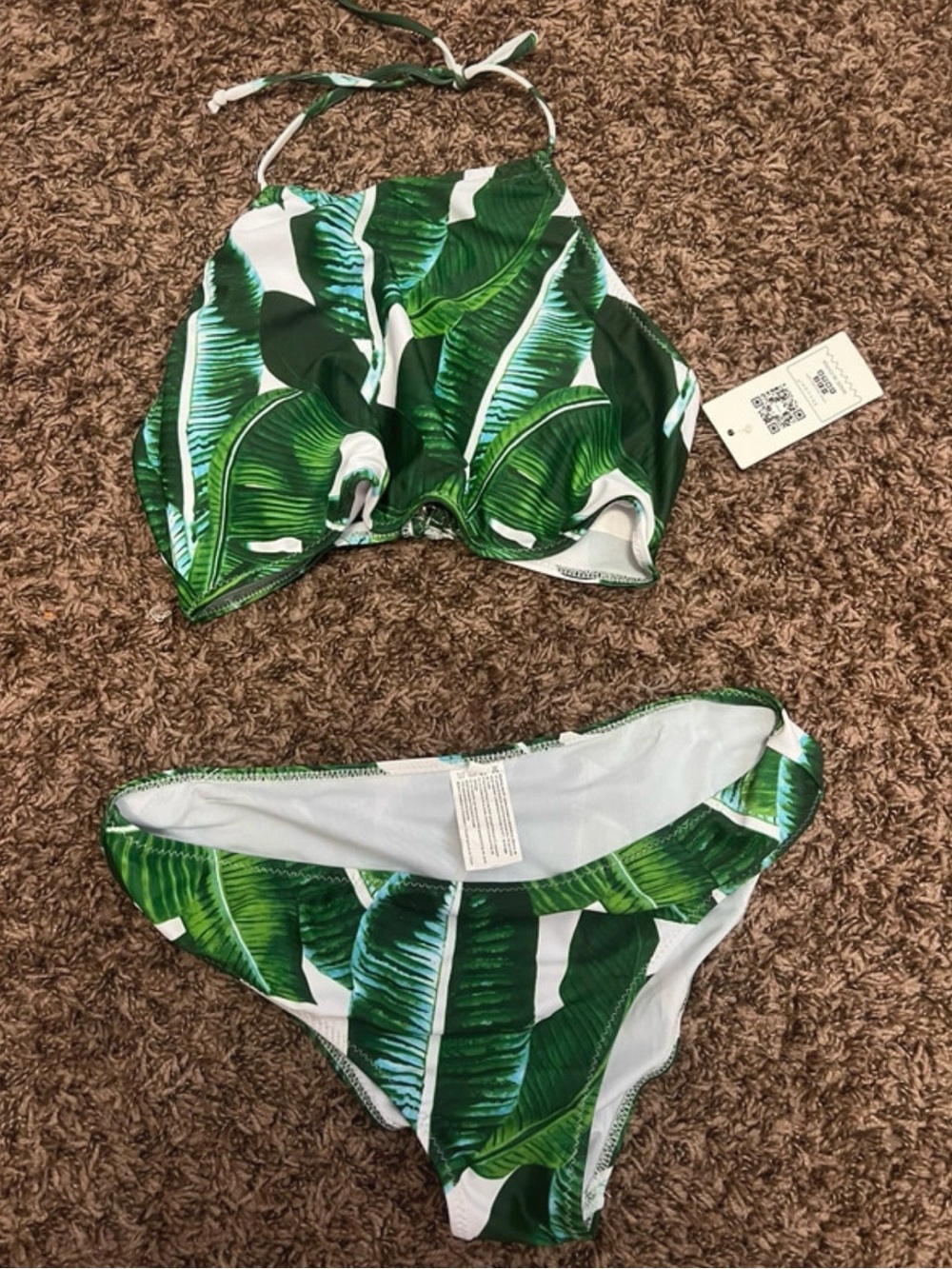 Green Tropical Leaf Two-Piece Swimsuit